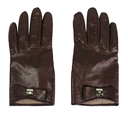 Mulberry Bow Gloves, Leather, Brown, 7, B, 3*